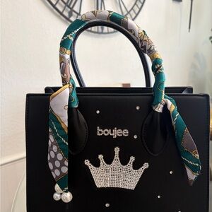 Black Crown Embellished Handbag.